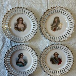 4 Vintage Elegant Porcelain Decorative Plates Set